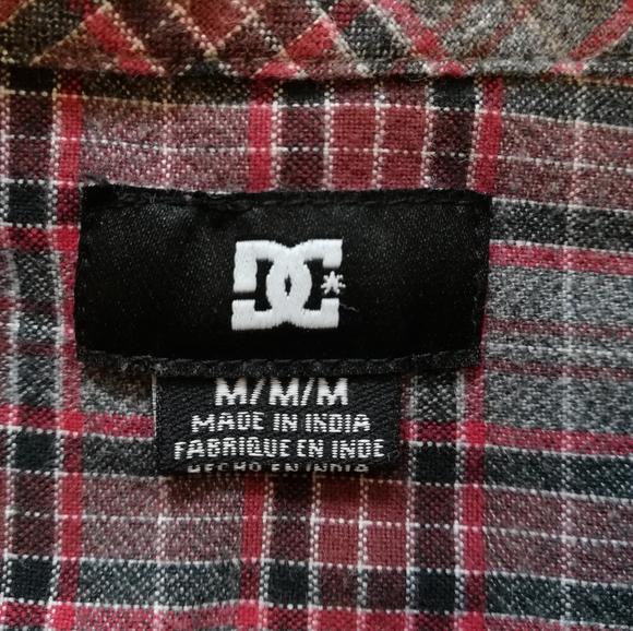 DC Plaid Shirt - Red & Grey Long sleeve Button Down - Picture 5 of 6
